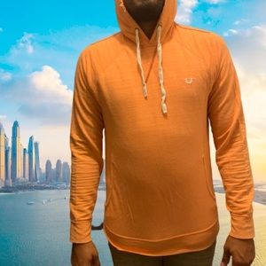 True Religion Orange Pullover Hoodie Size Large